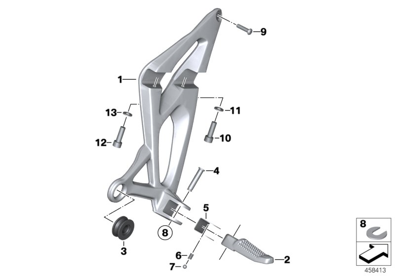 Планка упора для ног/упор для ног Зд для BMW K43 K 1200 R (0584,0594) 0 (схема запчастей)