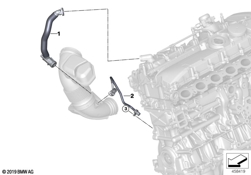 Система вентиляции картера для BMW F33N 440i B58 (схема запчастей)