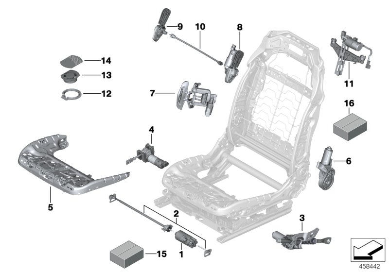 Сиденье Пд, э/оборудование и приводы для BMW F03N 750LiS N63 (схема запчастей)