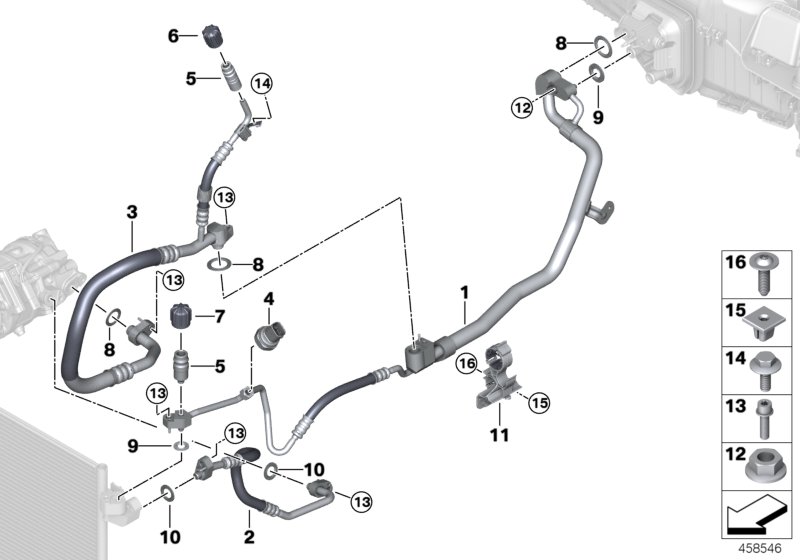 Трубопроводы хладагента для BMW G30 M550iX N63R (схема запчастей)