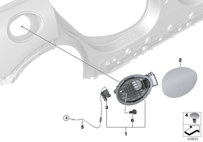 Заслонка заливного отверстия для BMW F54N Cooper S B48C (схема запчастей)