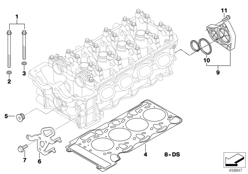 Головка блока цилиндров-доп.элементы для BMW E90 320si N45 (схема запчастей)