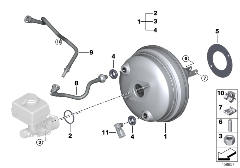 Усилитель тормозов для BMW F16 X6 28iX N20 (схема запчастей)