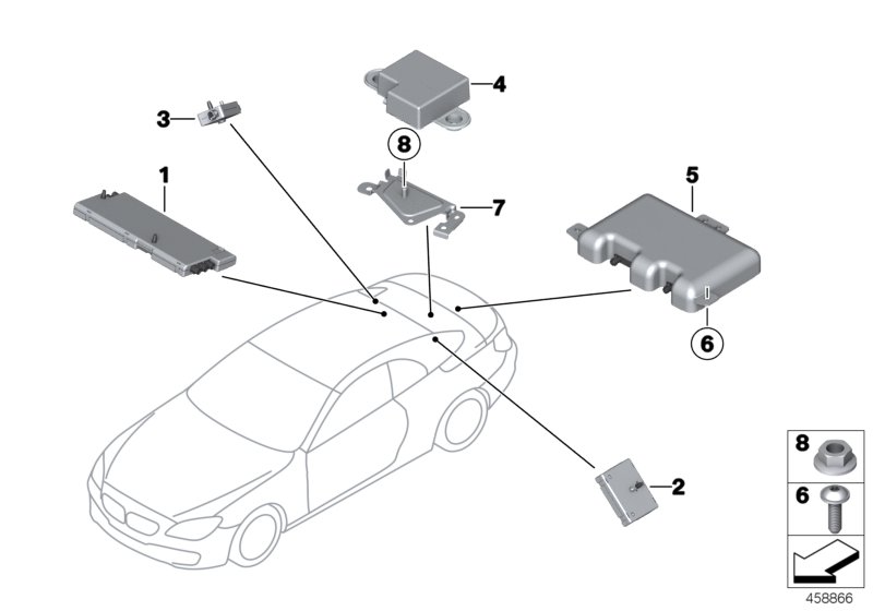 Детали разнесенной антенны для BMW F06 650iX 4.4 N63N (схема запчастей)