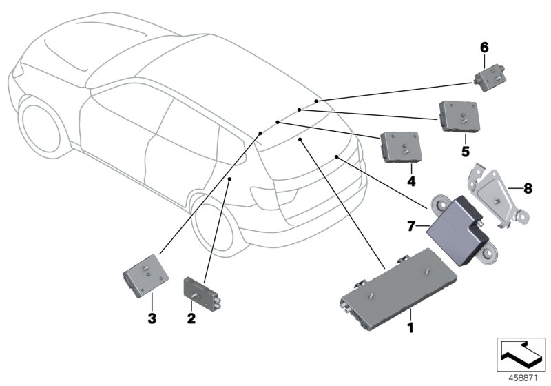 Детали разнесенной антенны для BMW F26 X4 30dX N57N (схема запчастей)