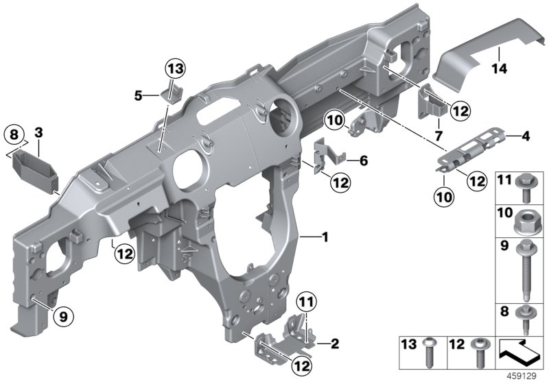 опора панели приборов для BMW R61 Cooper D ALL4 2.0 N47N (схема запчастей)