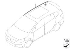 Дооснащение полозьями багажника на крыше для BMW F46N 218d B47B (схема запасных частей)