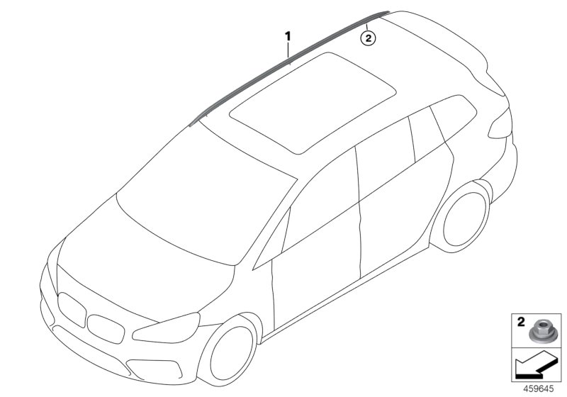 Дооснащение полозьями багажника на крыше для BMW F46 220i B48 (схема запчастей)
