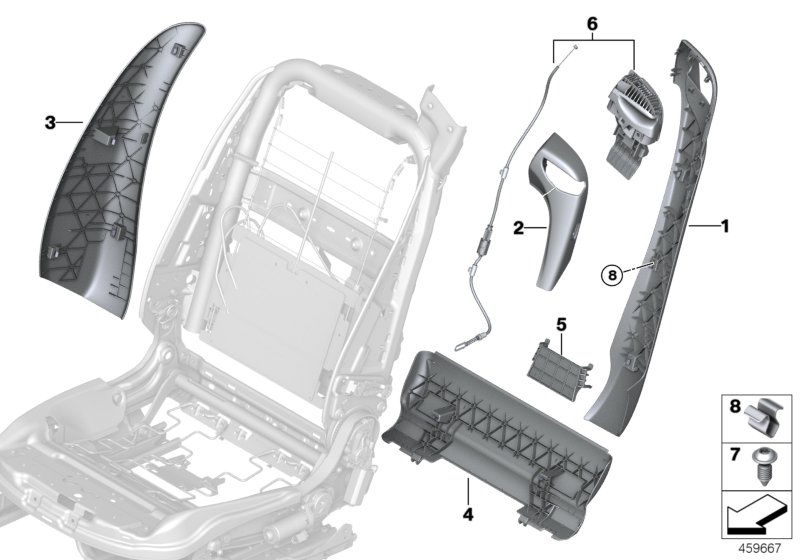 Накладки спинки переднего сиденья для BMW F33N 430iX B48 (схема запчастей)