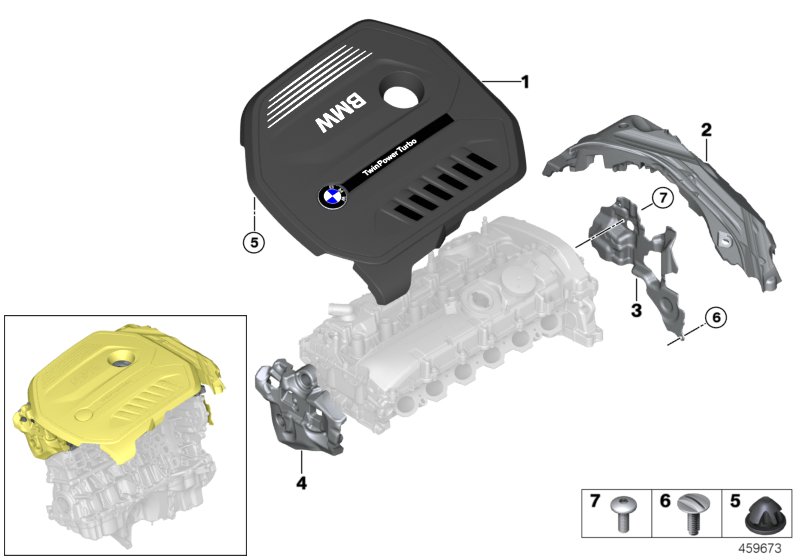 Звукоизоляционный кожух двигателя для BMW F23 M240i B58 (схема запчастей)