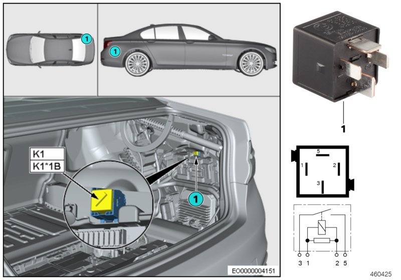 Реле пневматической подвески оси K1 для BMW G12N M760LiX N74L (схема запчастей)