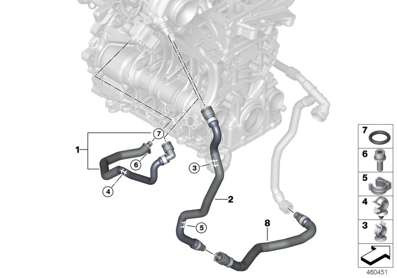 Система охлаждения-турбонагнетатель для BMW F48 X1 25dX B47 (схема запчастей)