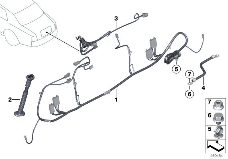 Жгут проводов багажника для BMW RR3 Coupé N73 (схема запчастей)