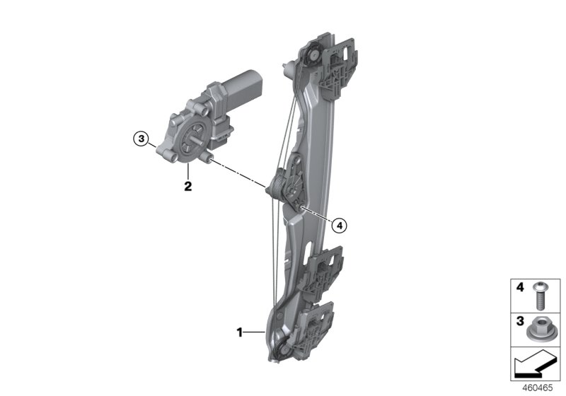 Механизм перемещения стекла двери Зд для BMW F48 X1 25iX B46 (схема запчастей)
