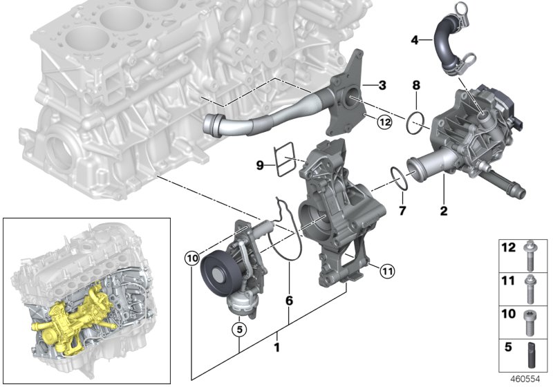 Охлажд.двигателя-терморег.система для BMW F31N 340iX B58 (схема запчастей)