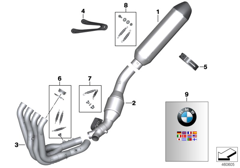 Детали титановой системы выпуска ОГ HP для BMW K46 S 1000 RR 10 (0507,0517) 0 (схема запчастей)
