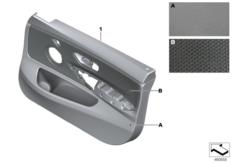 Индивидуальная обшивка двери кожа Пд для BMW F36N 420iX B48 (схема запчастей)