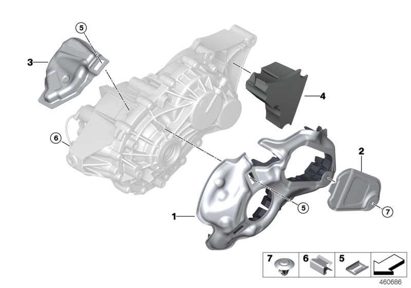 Коробка передач E / звукоизоляция для BMW F45 225xe B38X (схема запчастей)