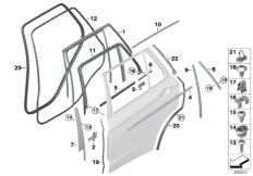 Накладки и уплотнения двери Зд для BMW F15 X5 35iX N55 (схема запасных частей)