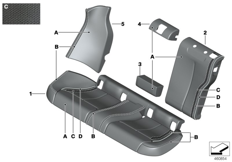Инд.сиденье с люком д.перев.длин.пред.Зд для BMW F36 418i B38 (схема запчастей)