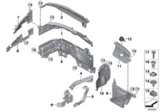 Дополнительные элементы моторного отсека для MINI F54 One D B37 (схема запасных частей)
