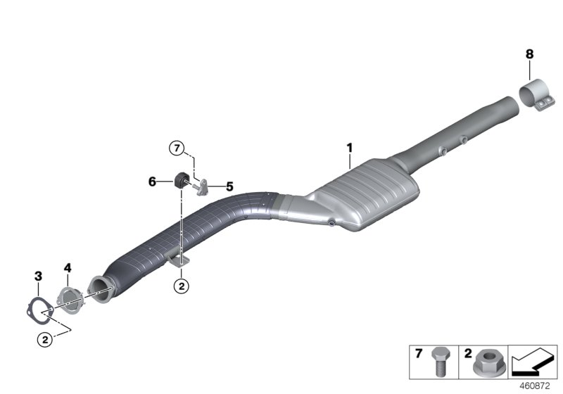 Катализатор/передний доп.глушитель для BMW G11 730dX B57 (схема запчастей)