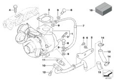 Турбонагнетатель со смазкой для BMW E46 320d M47 (схема запасных частей)