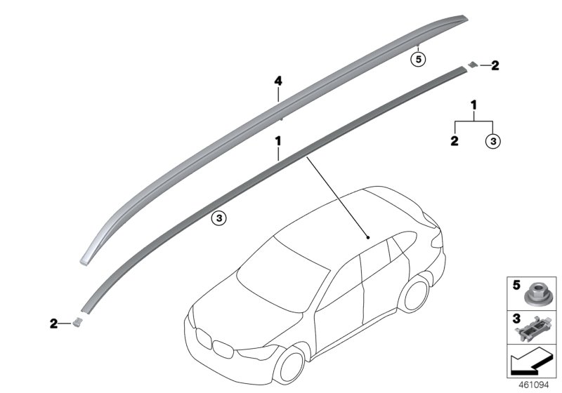 Декоративная планка крыши/леер для BMW F48 X1 18i B38 (схема запчастей)
