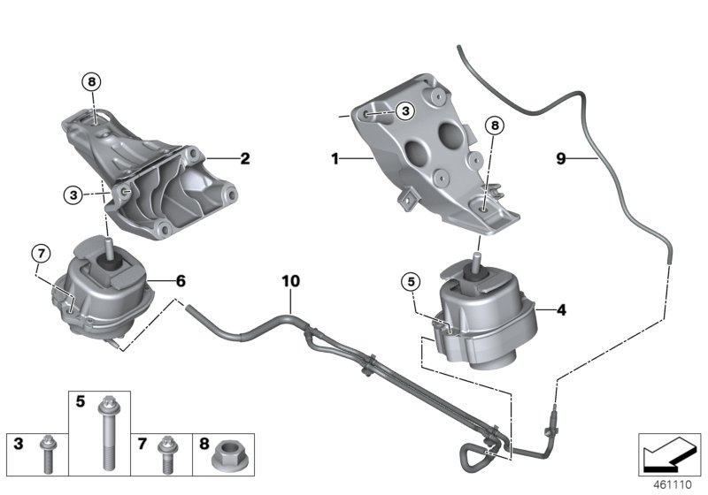 Подвеска двигателя для BMW F15 X5 40eX N20 (схема запчастей)