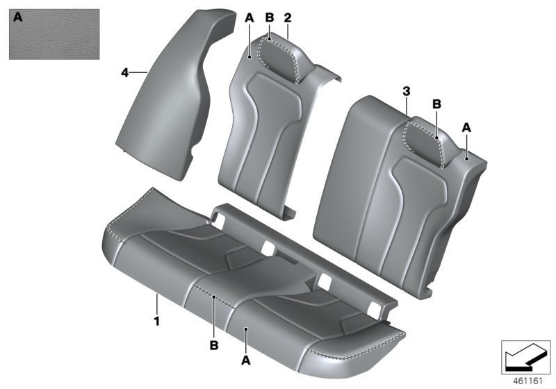 Индивидуальный чехол заднего сиденья для BMW F80 M3 S55 (схема запчастей)