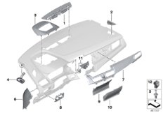 Доп.элементы панели приборов Вх для BMW F45 218i B38 (схема запасных частей)