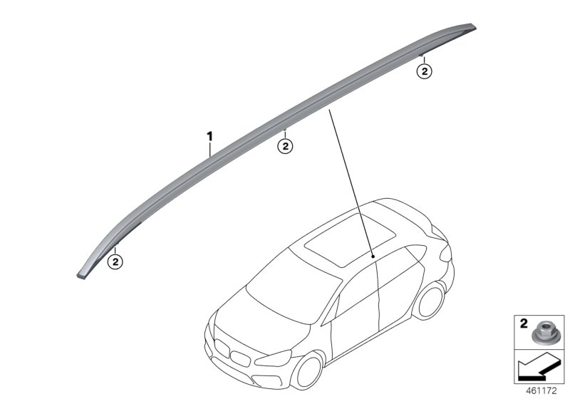 Дооснащение полозьями багажника на крыше для BMW F45 218d B47 (схема запчастей)