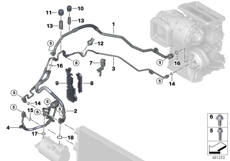 Трубопроводы хладагента для BMW F45 225xe B38X (схема запчастей)