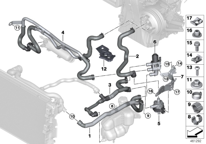 Шланги охлаждающей жидкости для MINI F60 Cooper SE ALL4 B38X (схема запчастей)