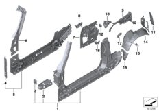 Детали бокового каркаса для MINI F57 Cooper SD B47 (схема запасных частей)