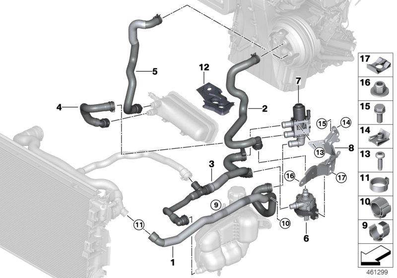Шланги охлаждающей жидкости для MINI F60 Cooper SE ALL4 B38X (схема запчастей)