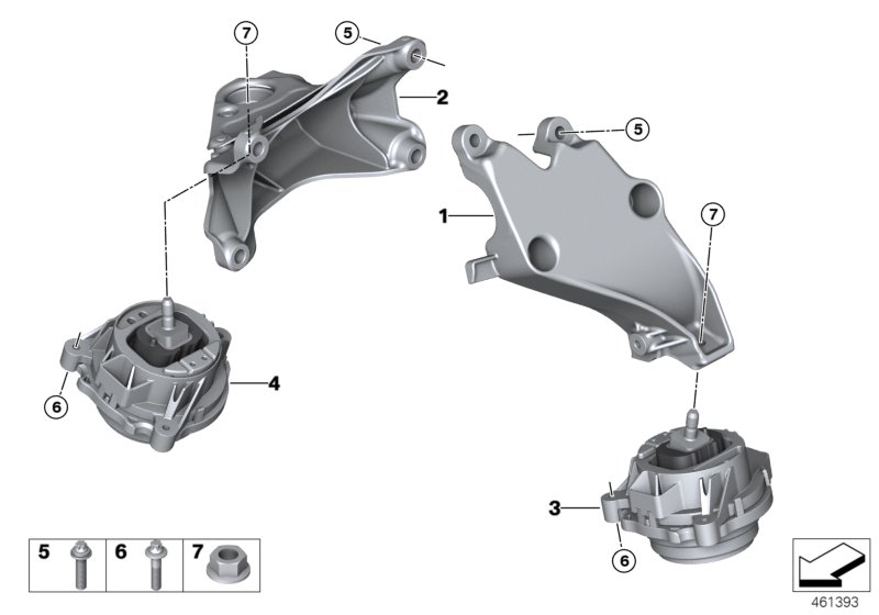 Подвеска двигателя для BMW F33 440i B58 (схема запчастей)