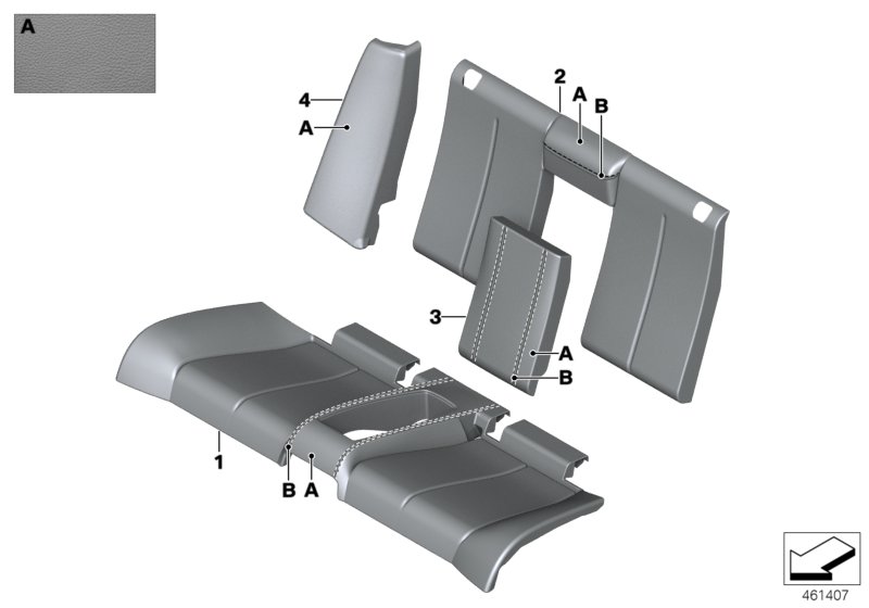 Индивидуальный чехол заднего сиденья для BMW F83 M4 S55 (схема запчастей)