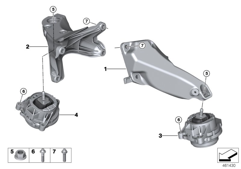 Подвеска двигателя для BMW F36 440iX B58 (схема запчастей)