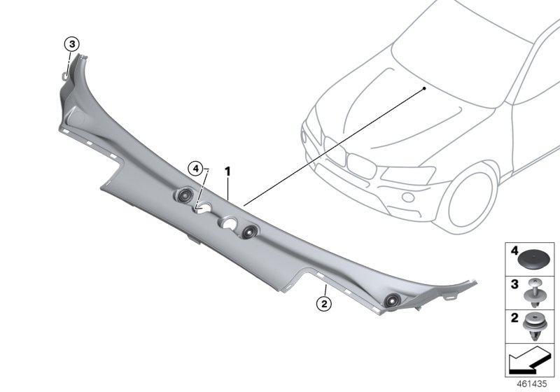 Обшивка обтекателя Наруж для BMW F25 X3 35iX N55 (схема запчастей)