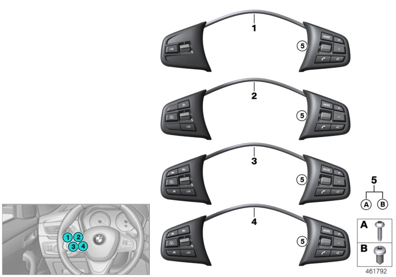 Выключатель на м/ф рулевом колесе Sport для BMW M13 Zinoro 60H/100H B38X (схема запчастей)