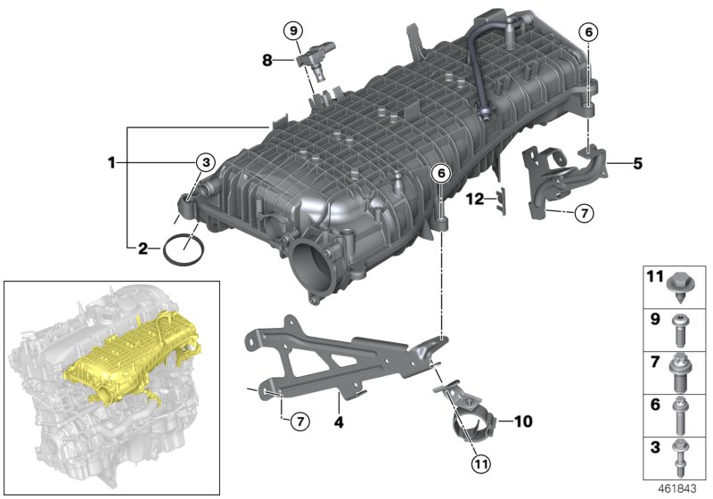 Система охлаждения наддувочного воздуха для BMW F32 440iX B58 (схема запчастей)