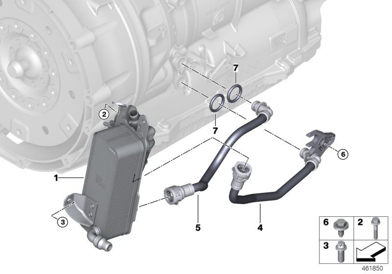 Радиатор охл.масла КПП/трубопр.масл.рад. для BMW G32 630d B57 (схема запчастей)