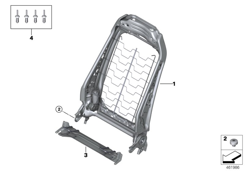 Каркас спинки переднего сиденья для BMW F48 X1 18i B38 (схема запчастей)