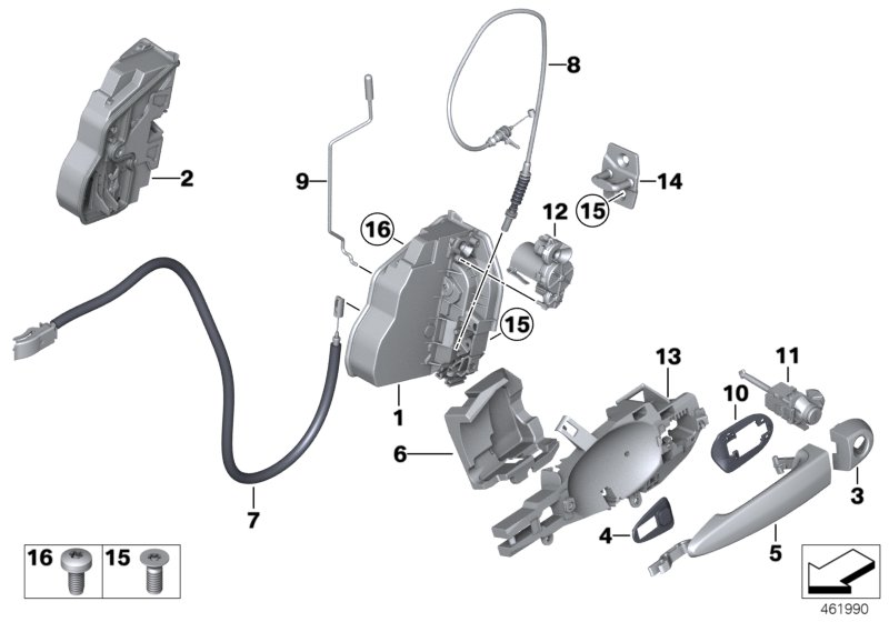 Система замков передней двери для BMW F25 X3 20i N20 (схема запчастей)