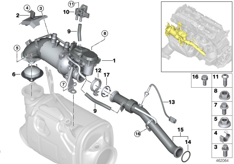 Система нейтрализации ОГ, охлаждение для BMW G21 330dX B57 (схема запчастей)