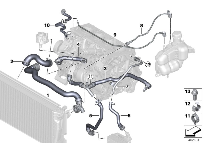 Шланги системы охлаждения для BMW F48N X1 25iX B42 (схема запчастей)