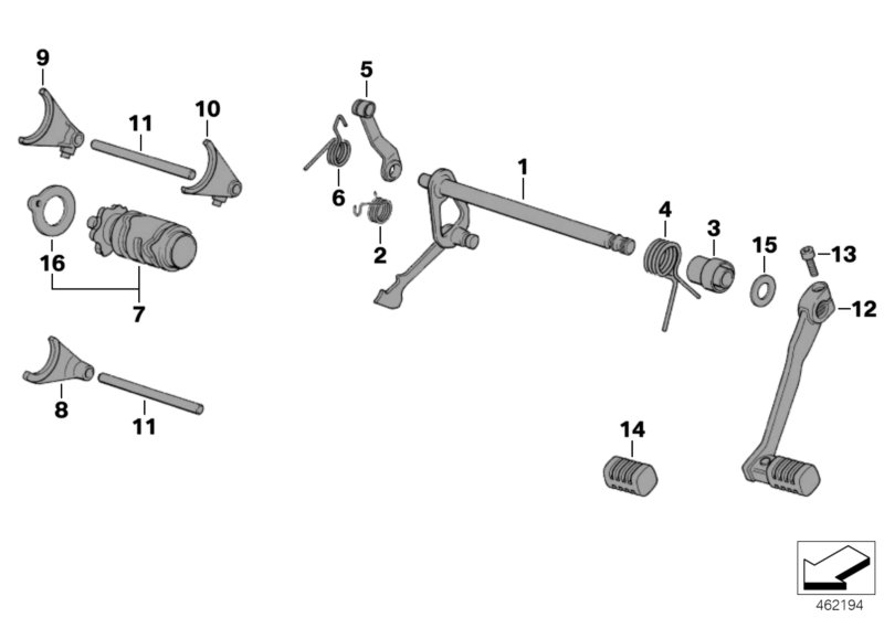 Детали механизма ПП 5-ступ. КПП для BMW R13 F 650 GS 04 (0175,0185) 0 (схема запчастей)