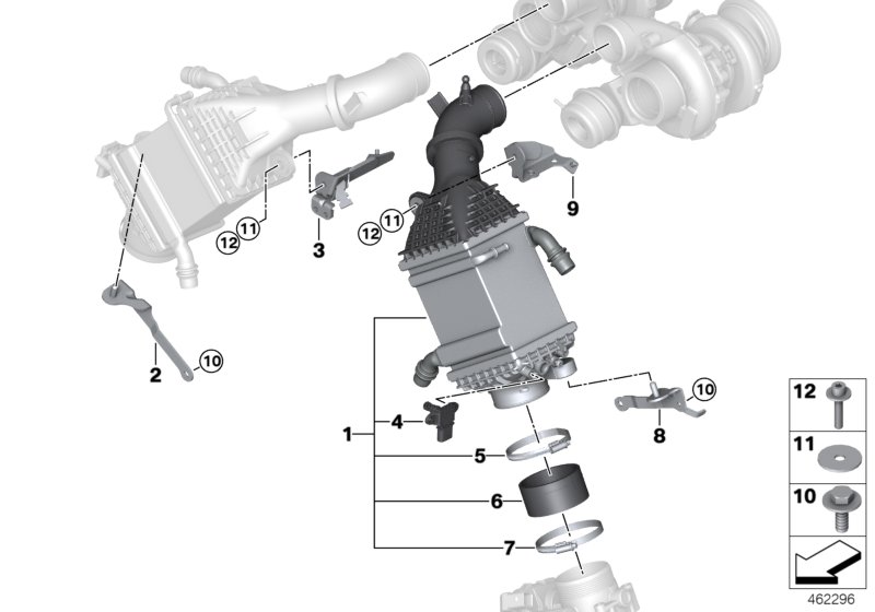 Охладитель наддувочного воздуха для BMW F86 X6 M S63R (схема запчастей)