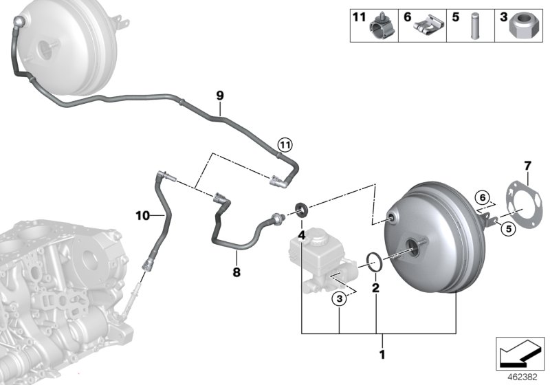 Вакуумный усилитель тормозов для BMW F15 X5 25dX B47 (схема запчастей)